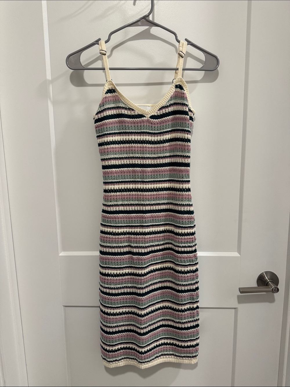 Pink rose Striped Knit Spaghetti Strap Dress in Cream, Pink & Black size s